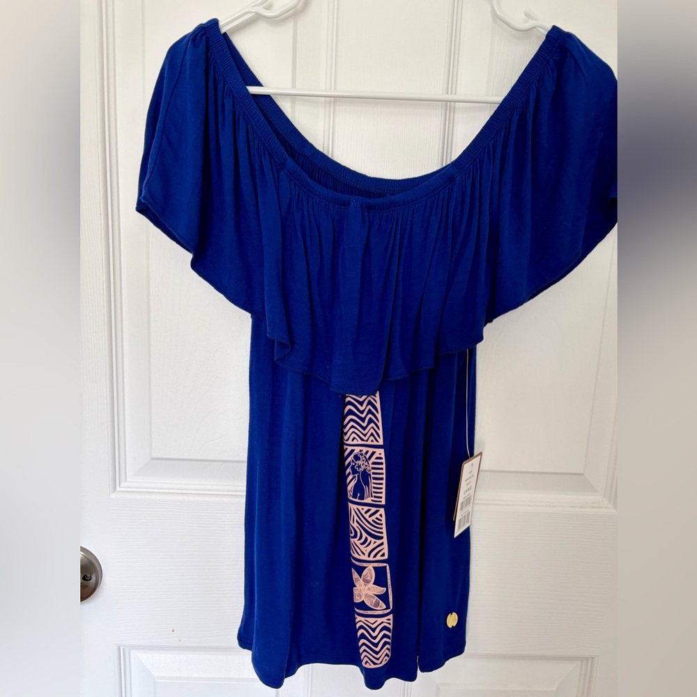 Hinano Women’s Off-Shoulder Blue Ruffle Top
